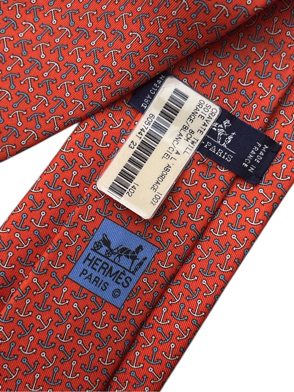 HERMES orange patterned silk tie